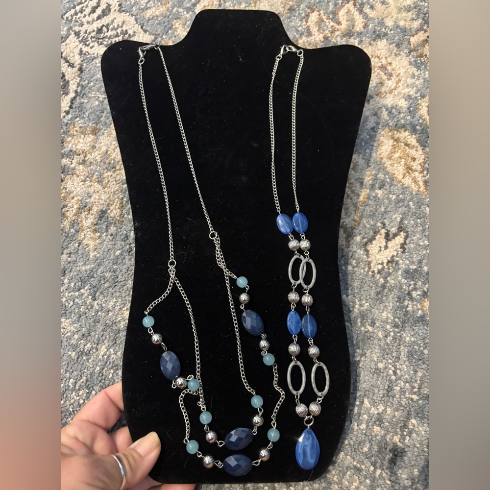 Two Preloved silver tone and Blue and Silver Necklaces